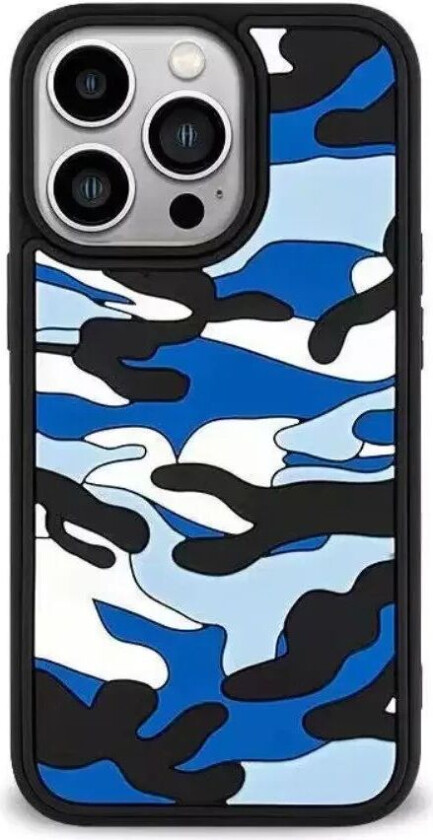 iPhone 13 Pro Fleksibelt Silikon Bakdeksel - Kamuflasje - Blå