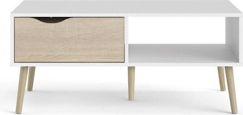 Napoli sofabord med 1 skuff og 1 hylle hvit/eik.