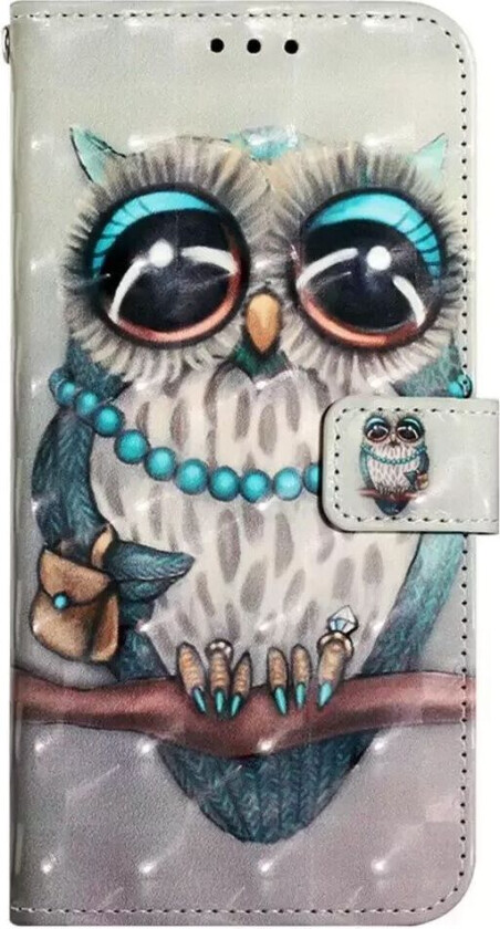 iPhone SE (2022 / 2020) / 8 / 7 Kunst Skinn Flip Deksel med Stropp & Lommebok - Ugle