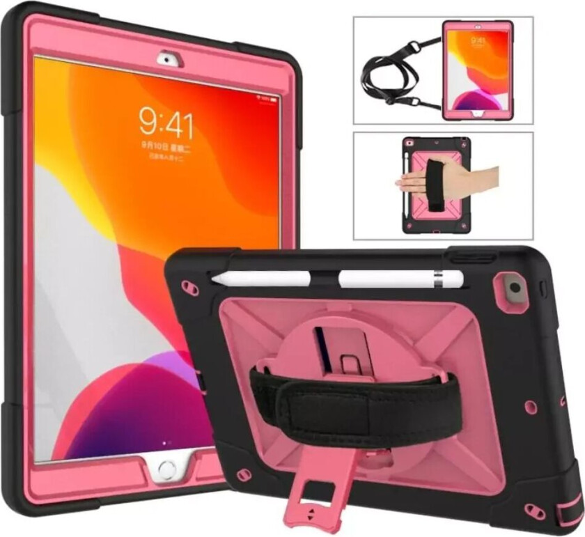 iPad 10.2" (2021 / 2020 / 2019) Håndverker Deksel m. Grep & Skulderstropp - Svart / Pink