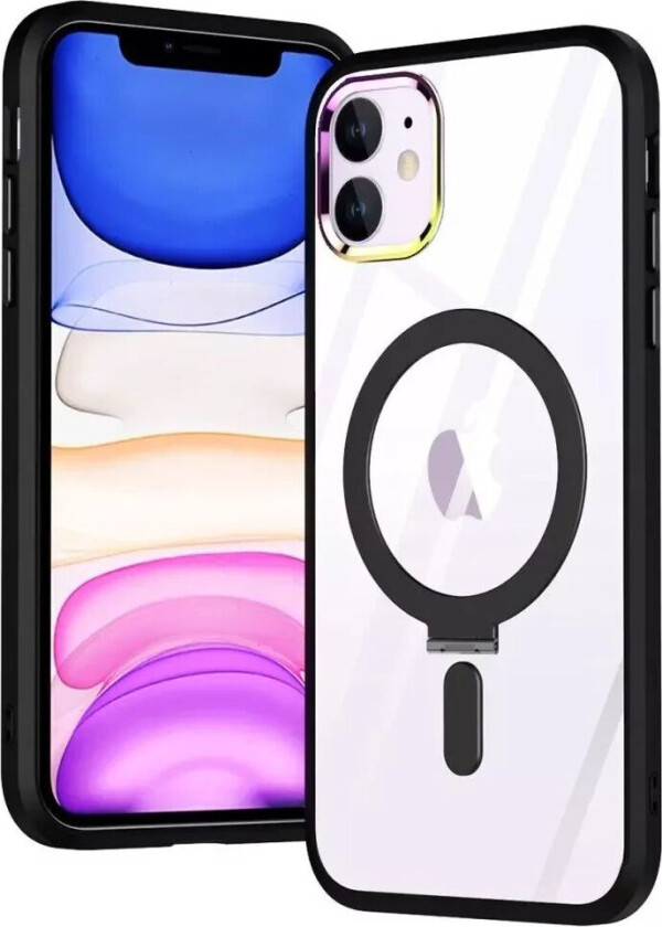 iPhone 11 Fleksibelt Plast Deksel med Magnetisk Stativ Ring - MagSafe-Kompatibel - Gjennomsiktig / Svart
