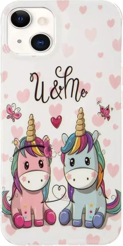 iPhone 15 Selvlysende Fleksibelt Deksel av Plast med Trykk - To Enhjørninger