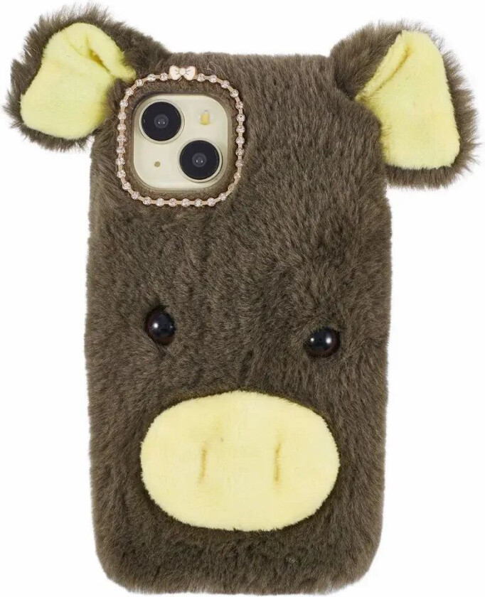 iPhone 15 Fleksibelt Plastbakdeksel m. Pels - Gris - Grøn / Gul