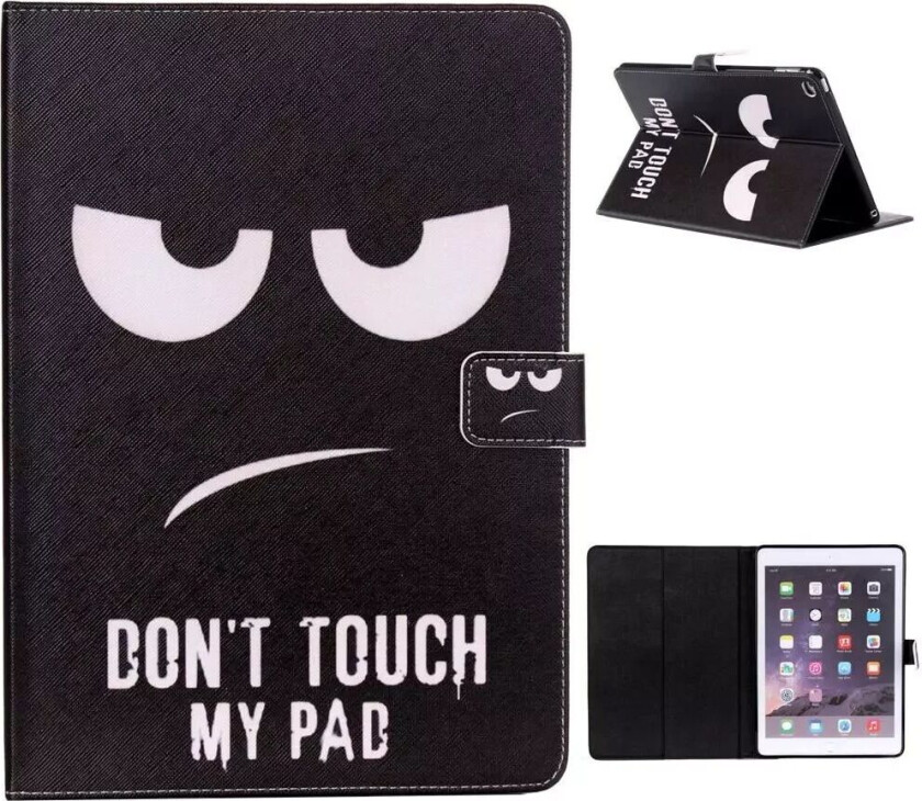 iPad Air 2 Deksel med Stativfunksjon & Kortholder "Don't Touch My Pad" - Svart
