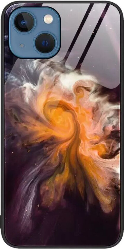 iPhone 14 Plus Deksel m. Glassbakside - Oransje & Lilla Marmor