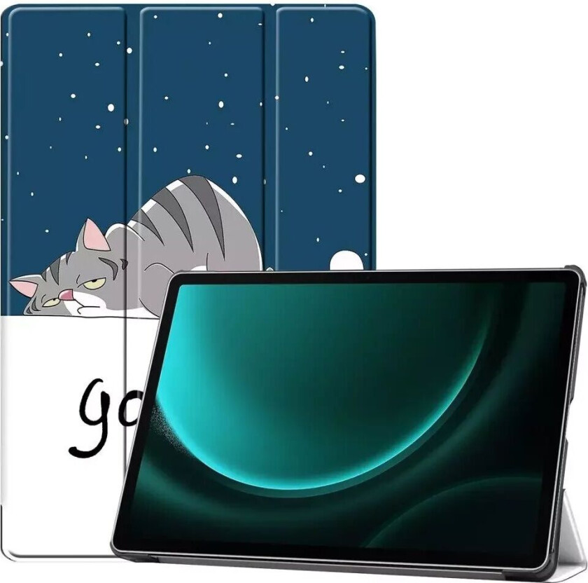 Samsung Galaxy Tab S9 FE+ (Plus) Tri-Fold Deksel i Kunstskinn med Penneholder - Katt