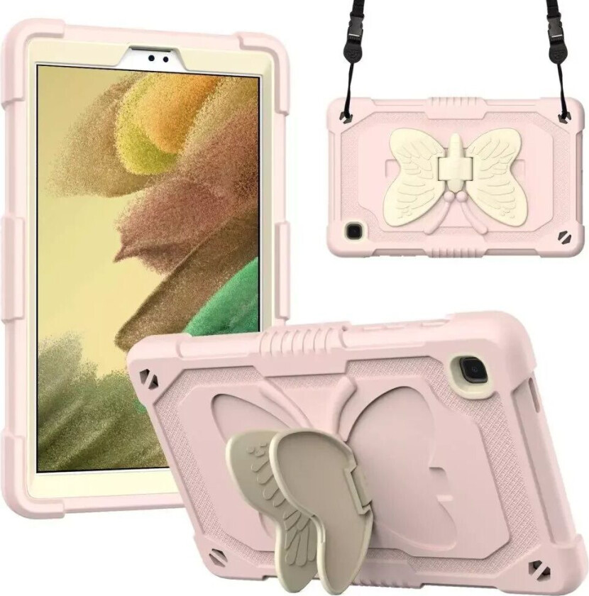 Samsung Galaxy Tab A7 Lite Butterfly Kickstand Barnedeksel - Grå / Pink