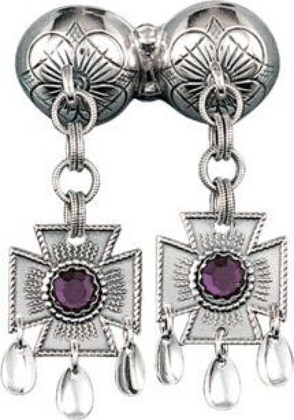 Halssølje Hardanger i 830 oksidert sølv med lilla sten