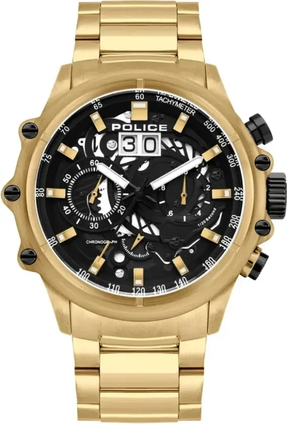 Herreklokke PL16018JSG.02M Luang Sort/Gulltonet stål Ø48 mm