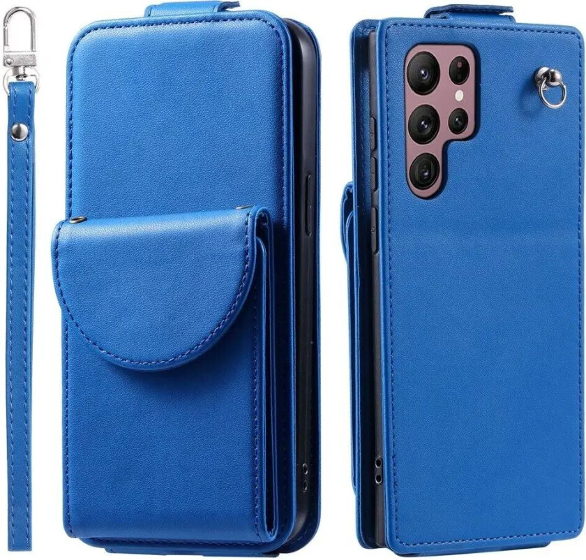 Samsung Galaxy S24 Ultra Vertikalt Kunst Skinn Flip Deksel med Lommebok / Ståfunksjon / Stropp - Blå