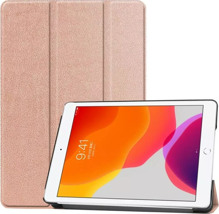 Apple iPad 10.2" (2021 / 2020 / 2019) Skinn Flip Deksel m. Stativ - Rose Gull