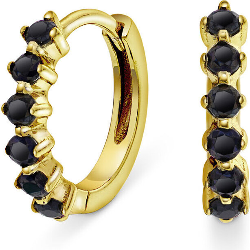 , Øreringer i forgylt sølv med sort zirkonia