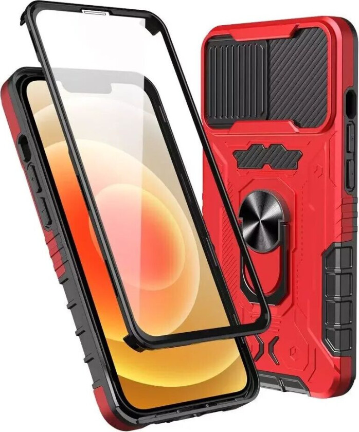 iPhone 13 Håndverker Bakdeksel + Skjermbeskytter i Herdet Glass - Rød