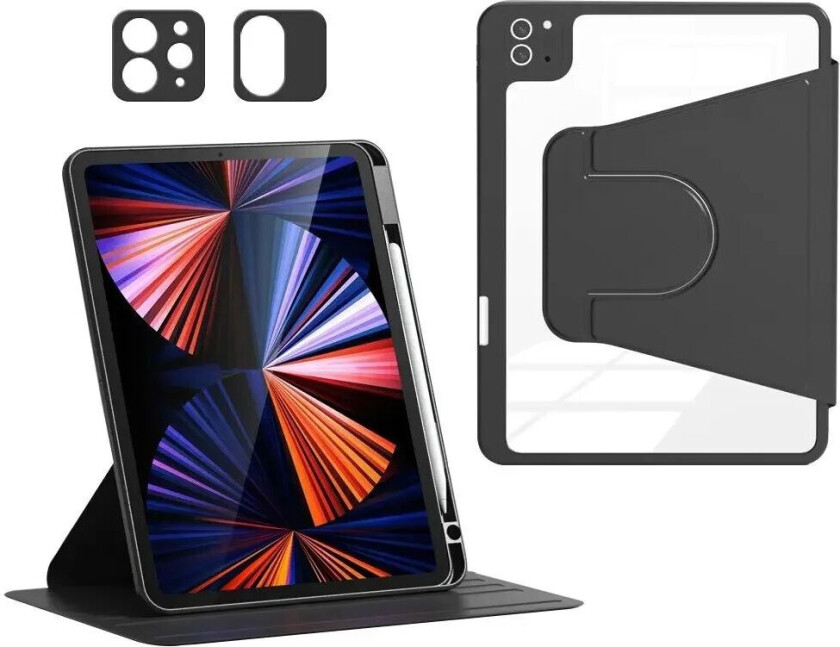 iPad Air (2022 / 2020) / Pro 11 (2022 / 2021 / 2020 / 2018) Hybrid Flip Deksel m. Pennholder og Kameralinsebeskytter - Svart / Gjennomsiktig