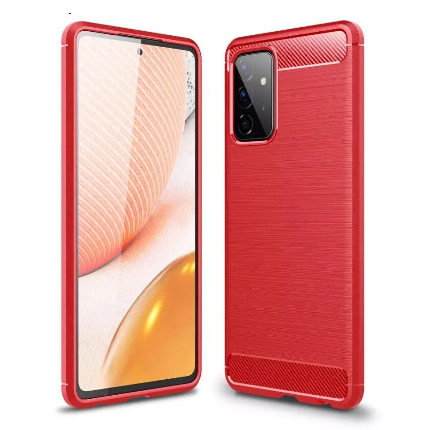 Samsung Galaxy A72 (4G / 5G) Karbonfiber Fleksibelt Plast Deksel - Rød
