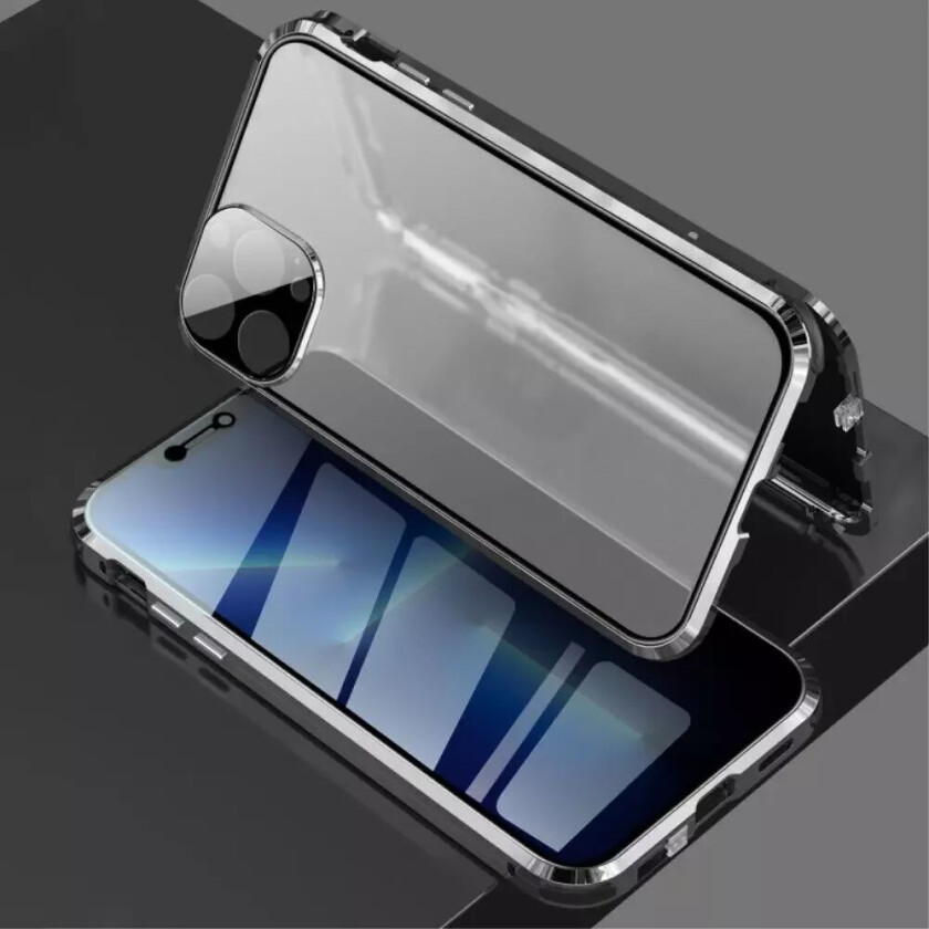 iPhone 13 Pro Magnetisk Privacy Glass Deksel - Bak Og Front - Svart