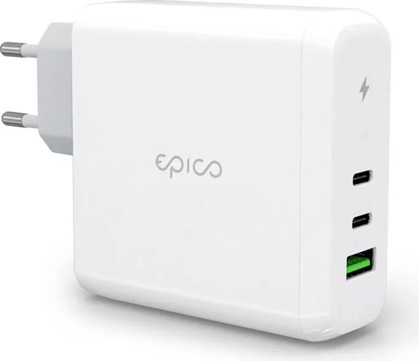 Väggladdare PD 100W GaN med 2 x USB-C & 1 x USB-A - Vit