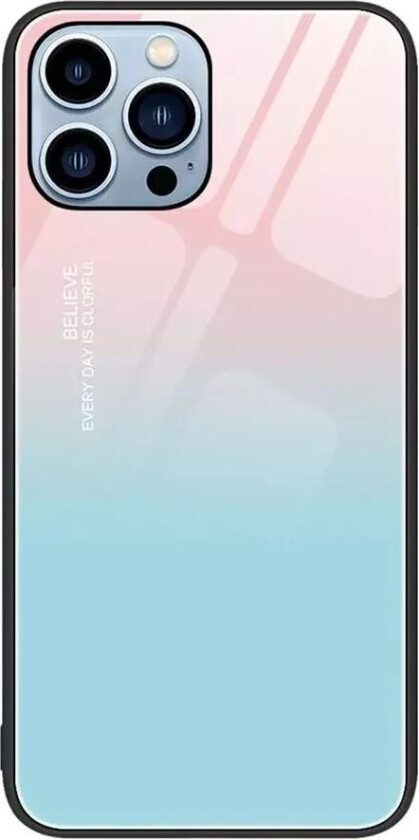 iPhone 14 Pro Bakdeksel Med Glassbakside - Blå / Rosa Fade