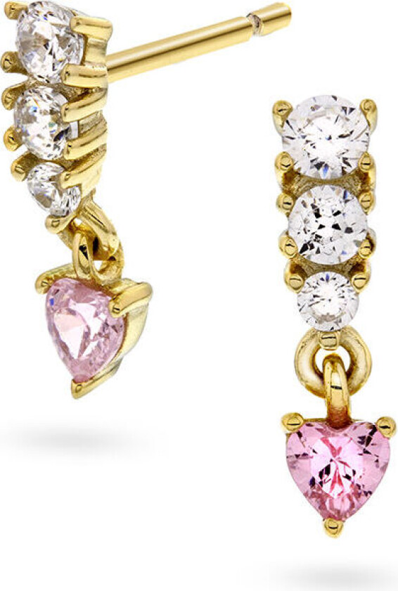 , Øredobber til barn i forgylt sølv med zirkonia og hjerte