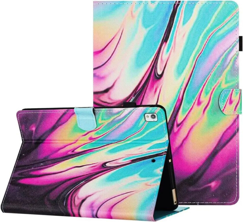 iPad 10.2" (2021 / 2020 / 2019) Kunstskinn Deksel m. Stativfunksjoner & Kortholder - Rosa / Blå Marmor