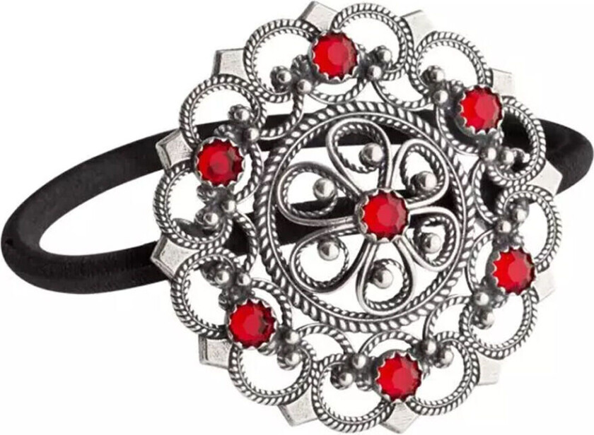 Hårstrikk med rosedekor i 830 oksidert sølv