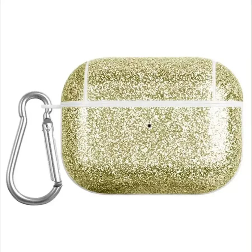 Apple AirPods Pro Plastdeksel med Karabinkrok - Glitter - Gull