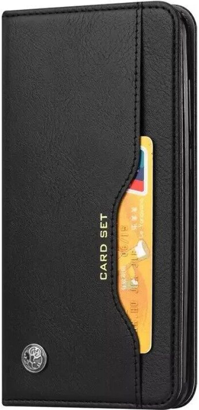 Samsung Galaxy S23 Flip Deksel i Glanset Kunstskinn med 3 Kortholdere og Frontlomme - Svart