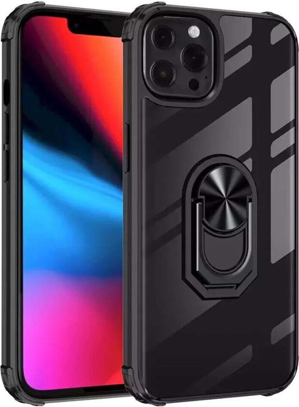 iPhone 13 Pro Håndverker Deksel med Magnetisk Stativ - Gjennomsiktig / Svart