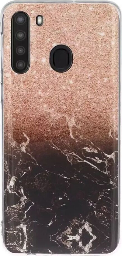 Samsung Galaxy A21 Fleksibel Plast Bakdeksel med Marmor Print - Bronse / Svart Marmor