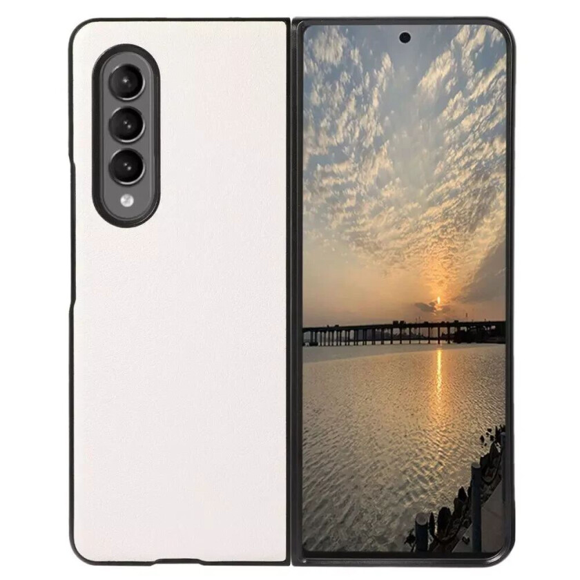 Samsung Galaxy Z Fold4 5G Litchi Kunstskinn Bakdeksel - Hvit