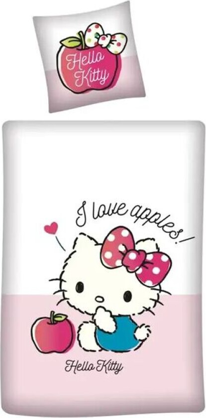 Junior sengetøy - 100x140 cm - Hello Kitty sengesett - 2 i 1 design - 100% bomull