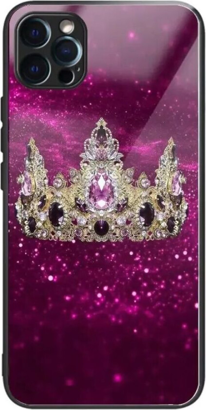 iPhone 14 Pro Deksel m. Glassbakside - Krone / Lilla