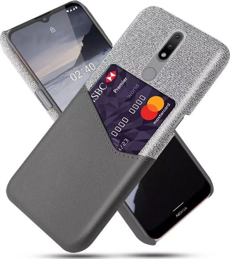 Nokia 2.4 Stoffbelagt Plastdeksel med Kortholder av Skinn - Grå