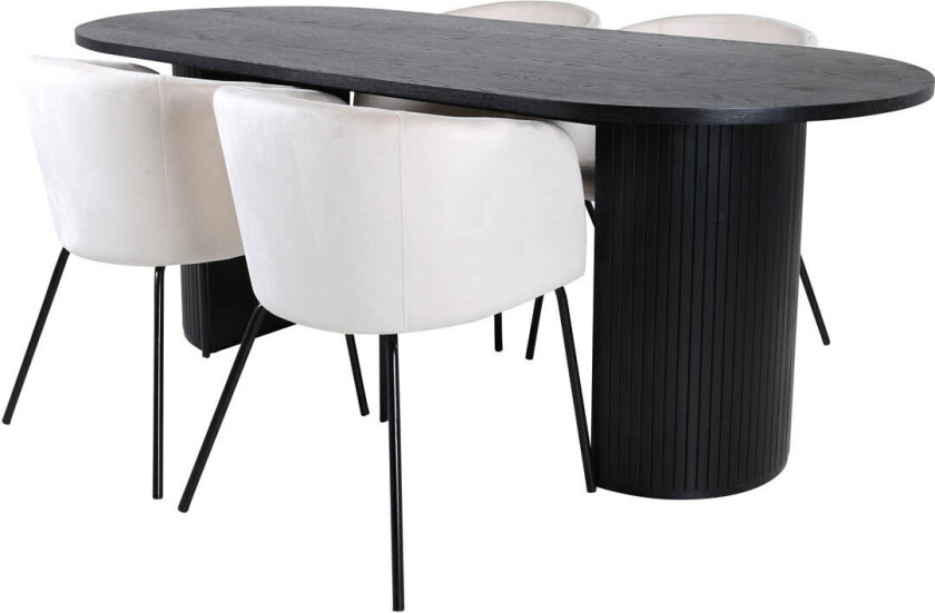 BiancaBL spisegruppe spisebord svart og 4 Berit spisestuestoler velour beige.