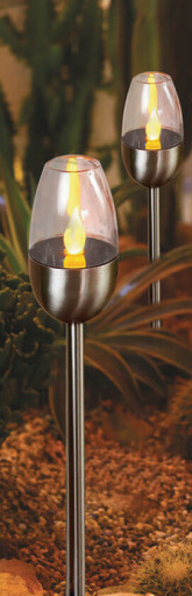 Solar metall lommelykt, rustfritt stål, pulserende flammeeffekt, 2-pakning