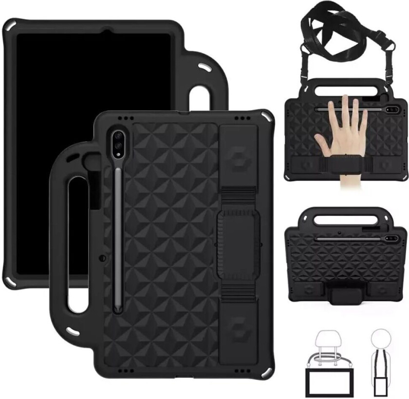 Samsung Galaxy Tab S7 Håndverker Deksel m. Pencil Holder, Bærestropp & Skulderstropp - Sort