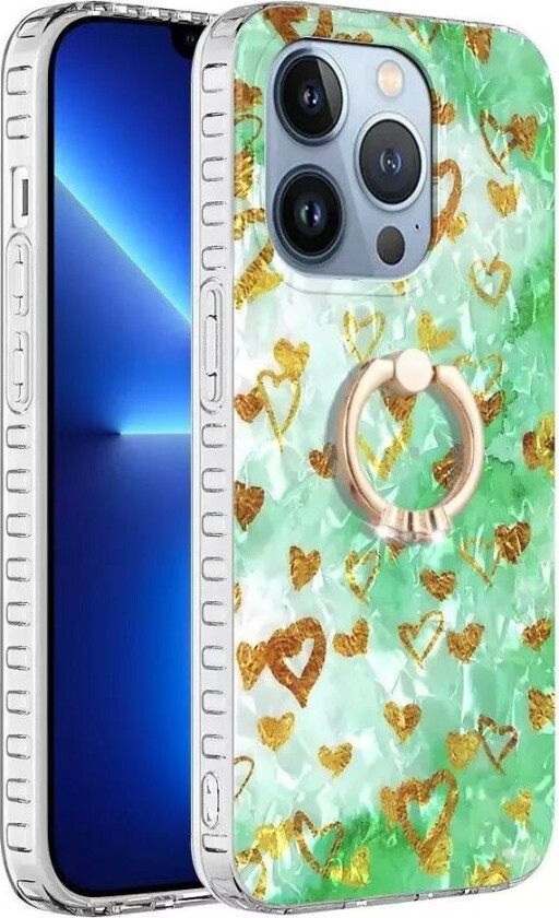 iPhone 14 Pro Max Fleksibelt Plast Deksel med Ring- og Stativfunksjon - Gullhjerter