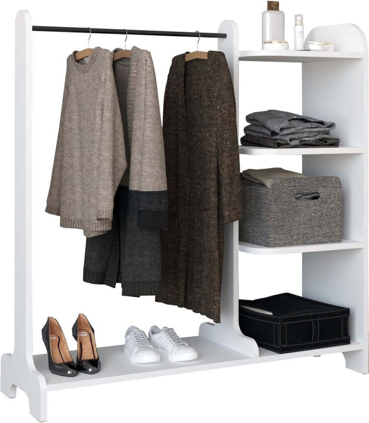 Lempu garderobeskap hylle med hengerstang 4 hyller hvit.