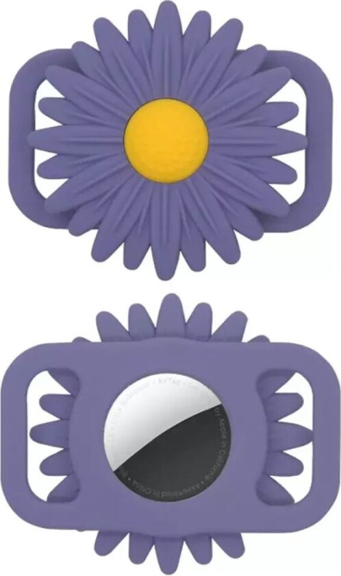 AirTag-etui i Silikon til Kjæledyrhalsbånd - Blomst - Lilla