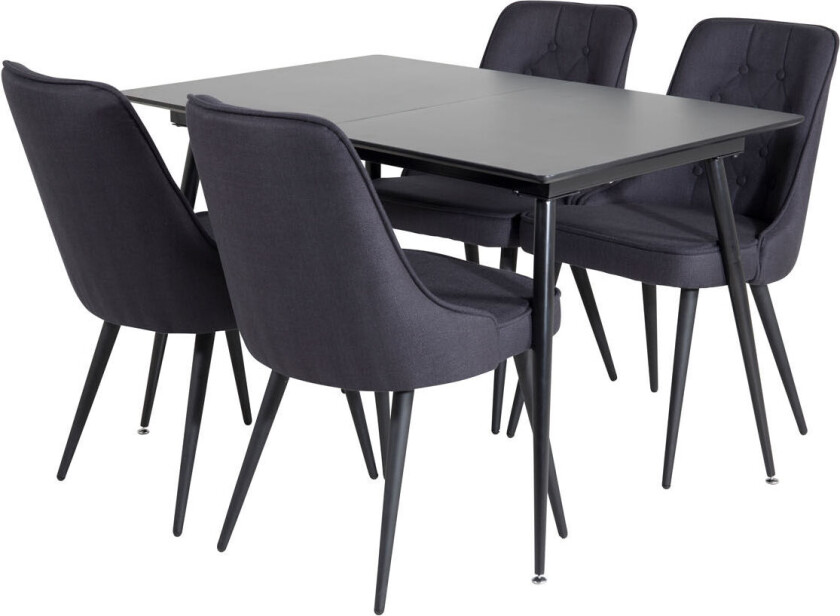 SilarBLExt spisegruppe spisebord uttrekksbord lengde cm 120 / 160 svart og 4 Velvet Deluxe spisestuestoler svart.