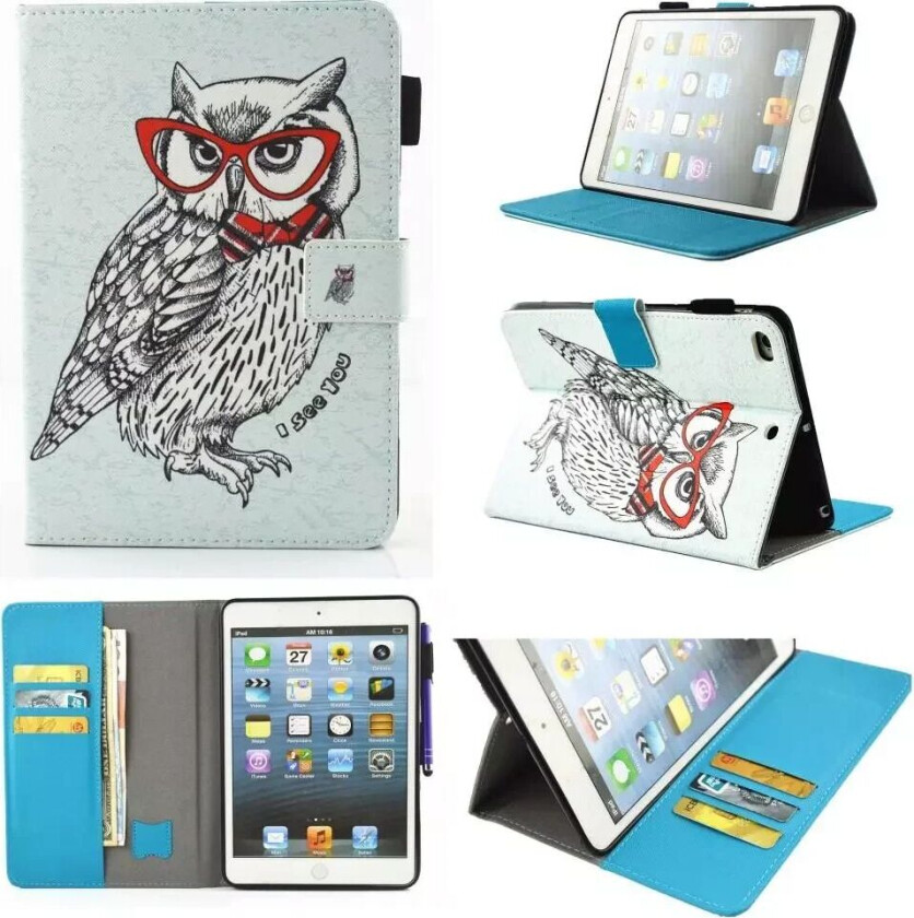 iPad Mini (2019) Deksel m. Kortholder og Stativfunksjon - Clewer Owl