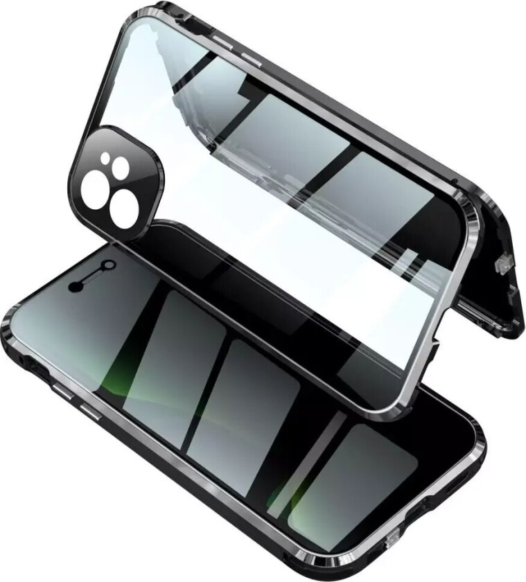 iPhone 12 Pro Magnetisk Deksel m. Privacy Glass For & Bakside og Låsefunksjon - Sort
