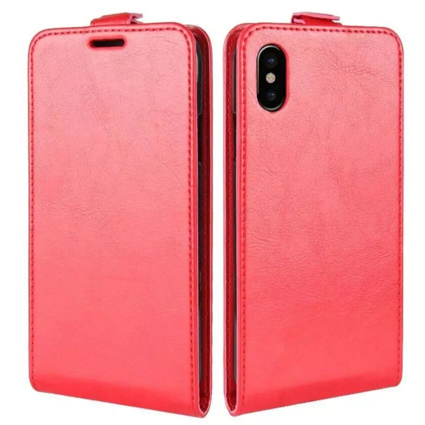 iPhone X/XS PU Skinn Vertikal Flipdeksel - Rød