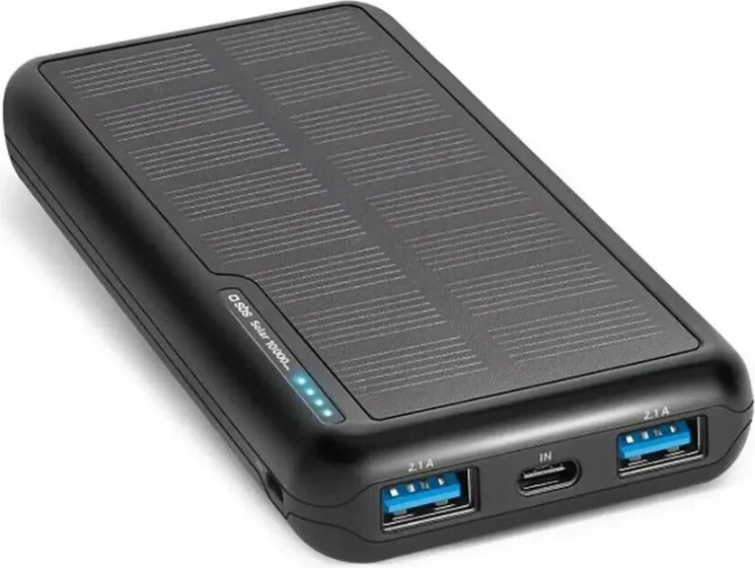 Solar Powerbank med 2x USB-A 10W - 20 000 mAh - Svart