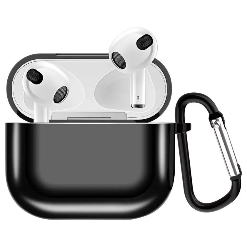Fleksible Apple AirPods (3. Generasjon) Plastdeksel med Karabinkrok - Svart