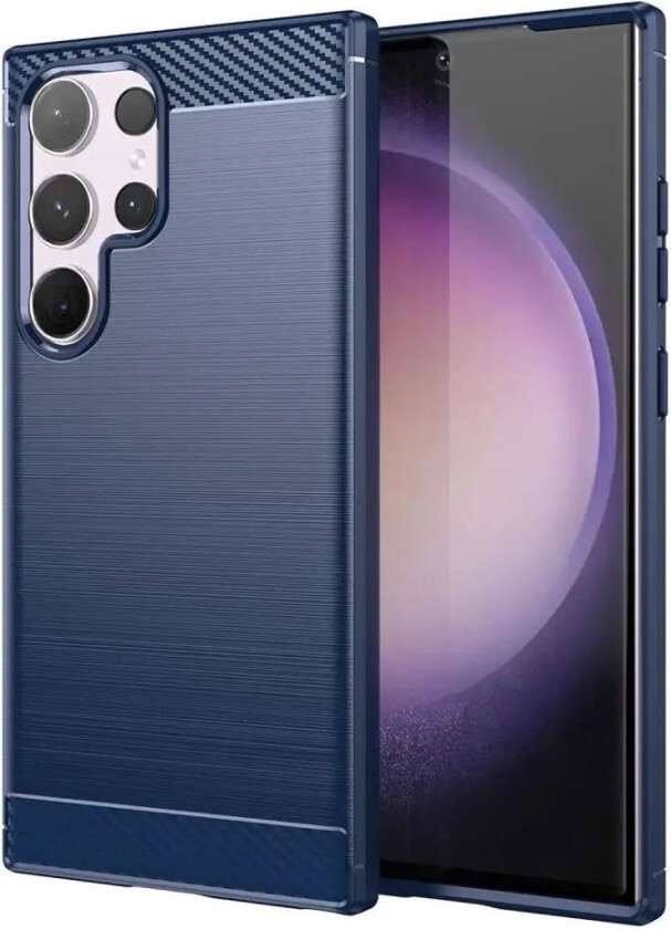Samsung Galaxy S24 Ultra Brushed Carbon Fiber Fleksibelt Plast Deksel - Blå