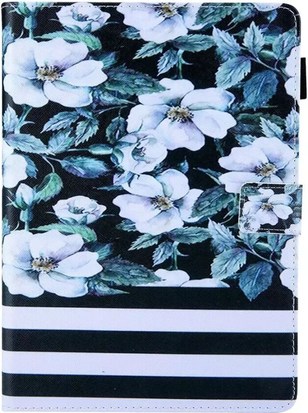 iPad Mini (2021) - Skinndeksel med Lommebok og Trykk - Hvite Blomster
