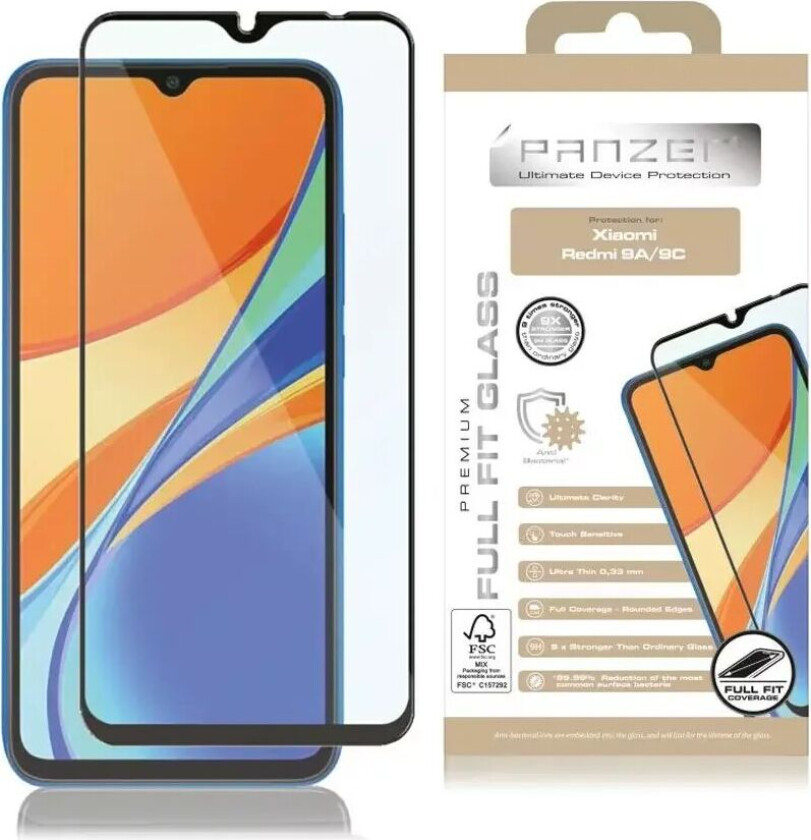 PANZER Xiaomi Redmi 9A / 9C PANZER Premium Full Fit - Skjermbeskytter - Svart Kant