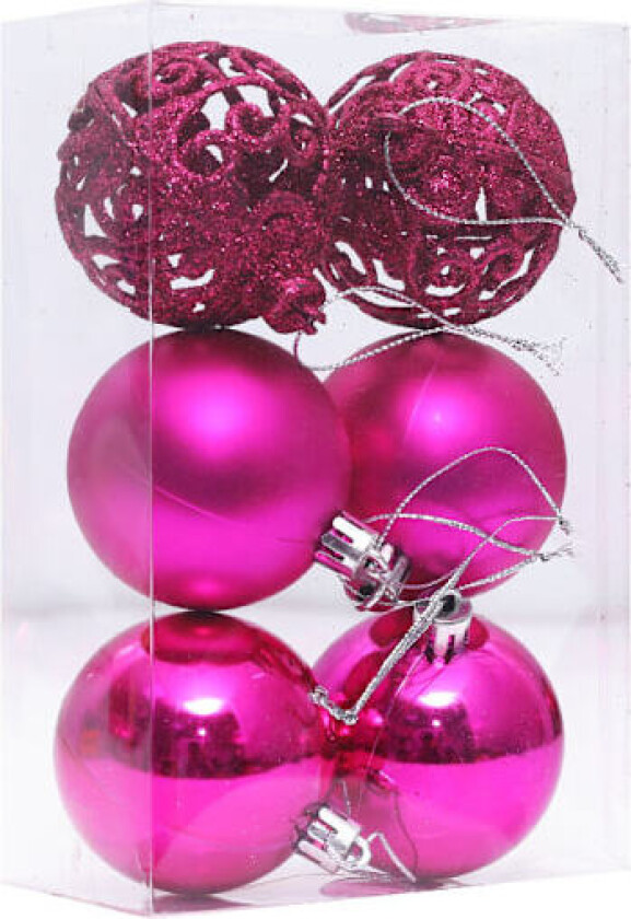 Julekulesett med anheng til juletrepynt Rose red 6cm