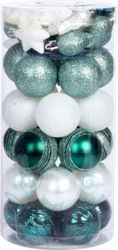 41-pakks julekulepynt, stjernemalt julekulesett